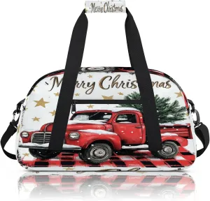 Christmas Buffalo Plaid With Red Truck Small Gym Bag 18 inch Carry On Duffel Bag for Weekender Travel Sports Workout Yoga Gymnastics Dance Ballet