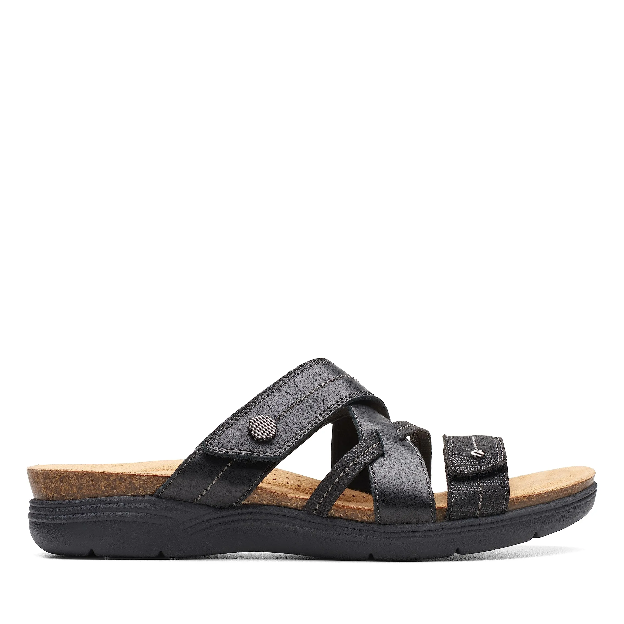 Clarks Women's April Willow Slide Sandal, Black Leather, 9