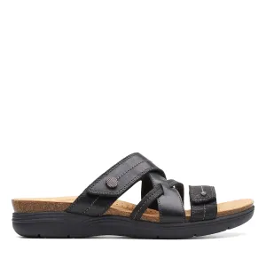 Clarks Women's April Willow Slide Sandal, Black Leather, 9