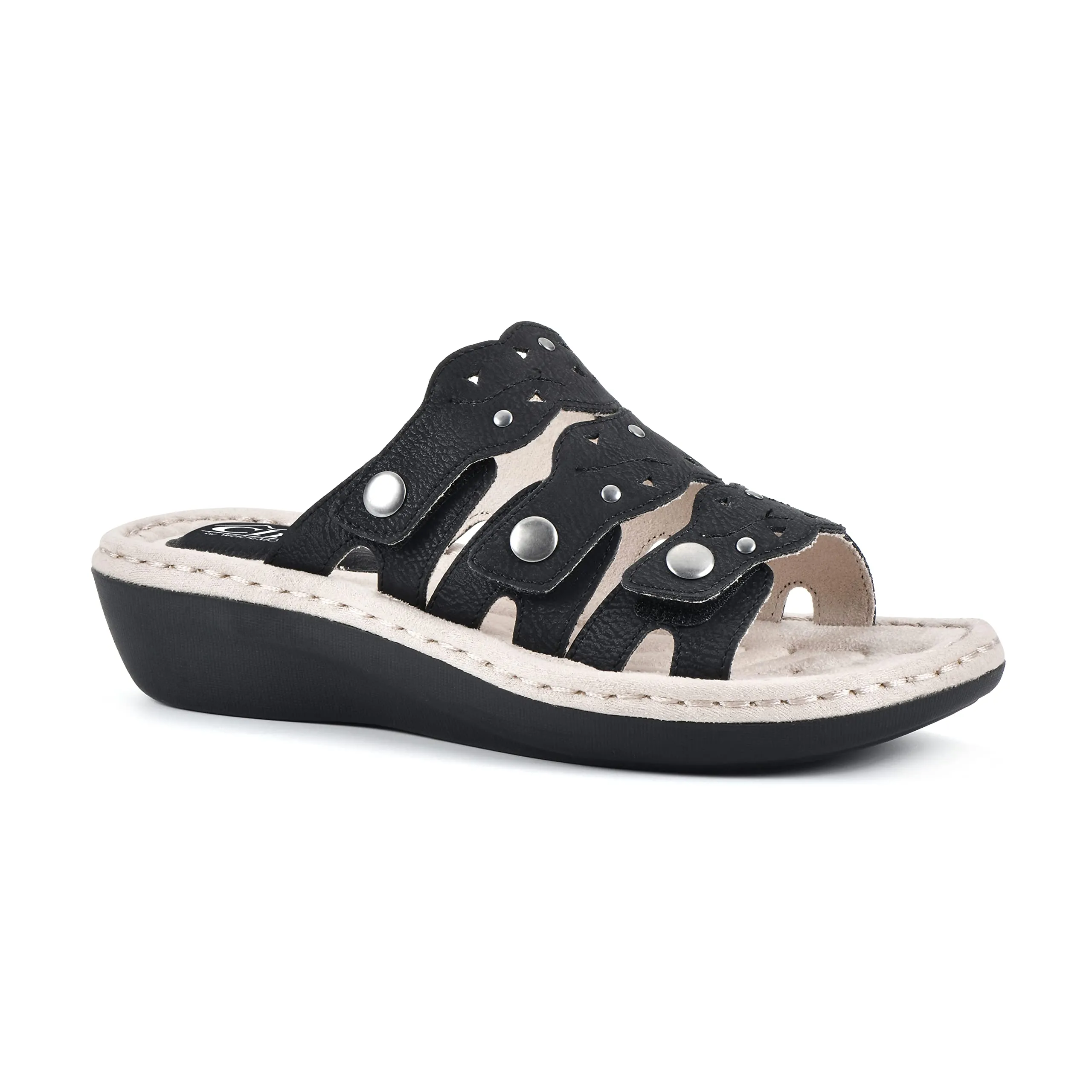 CLIFFS BY WHITE MOUNTAIN Caring Women's Slide Sandal, Black/Smooth, 8 M