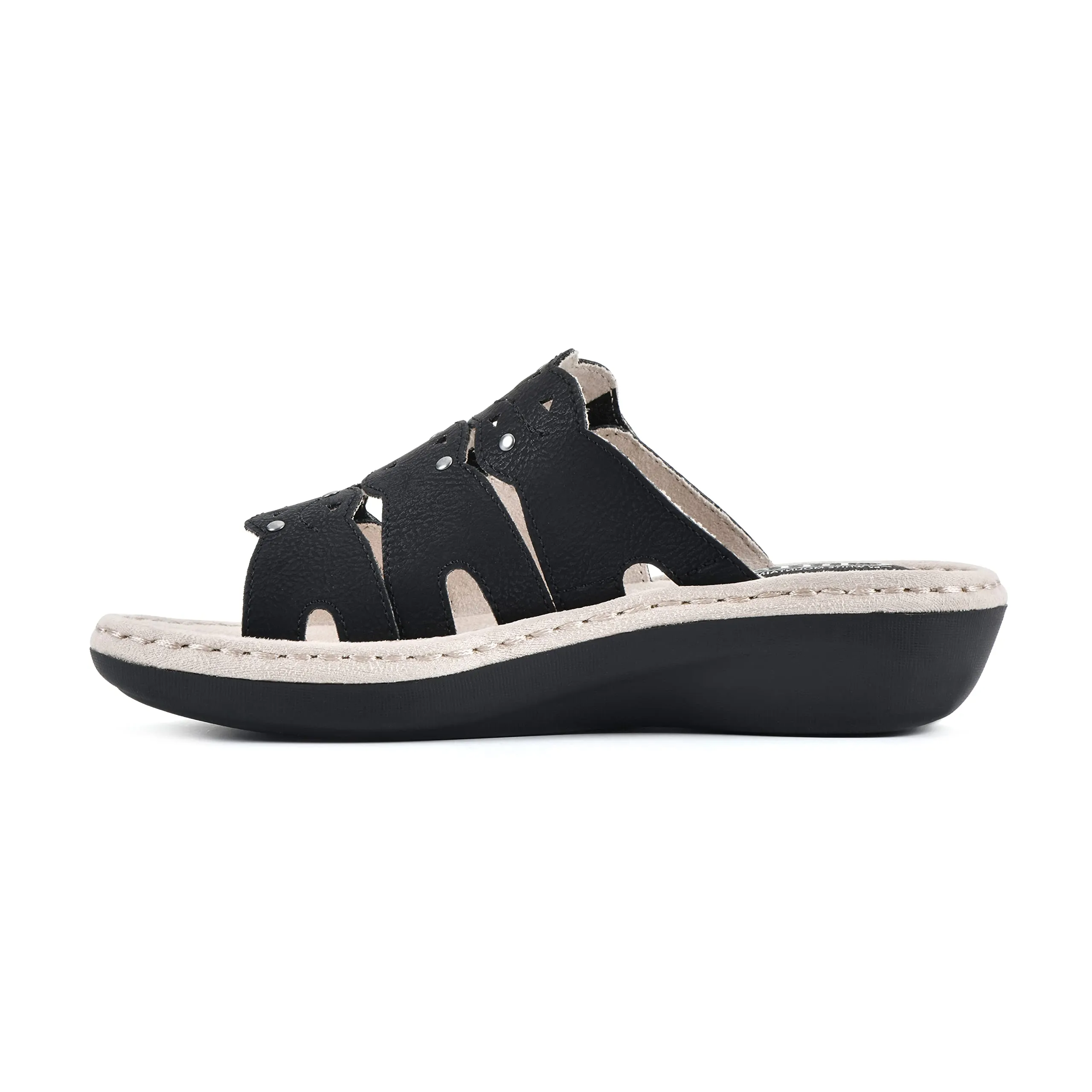 CLIFFS BY WHITE MOUNTAIN Caring Women's Slide Sandal, Black/Smooth, 8 M