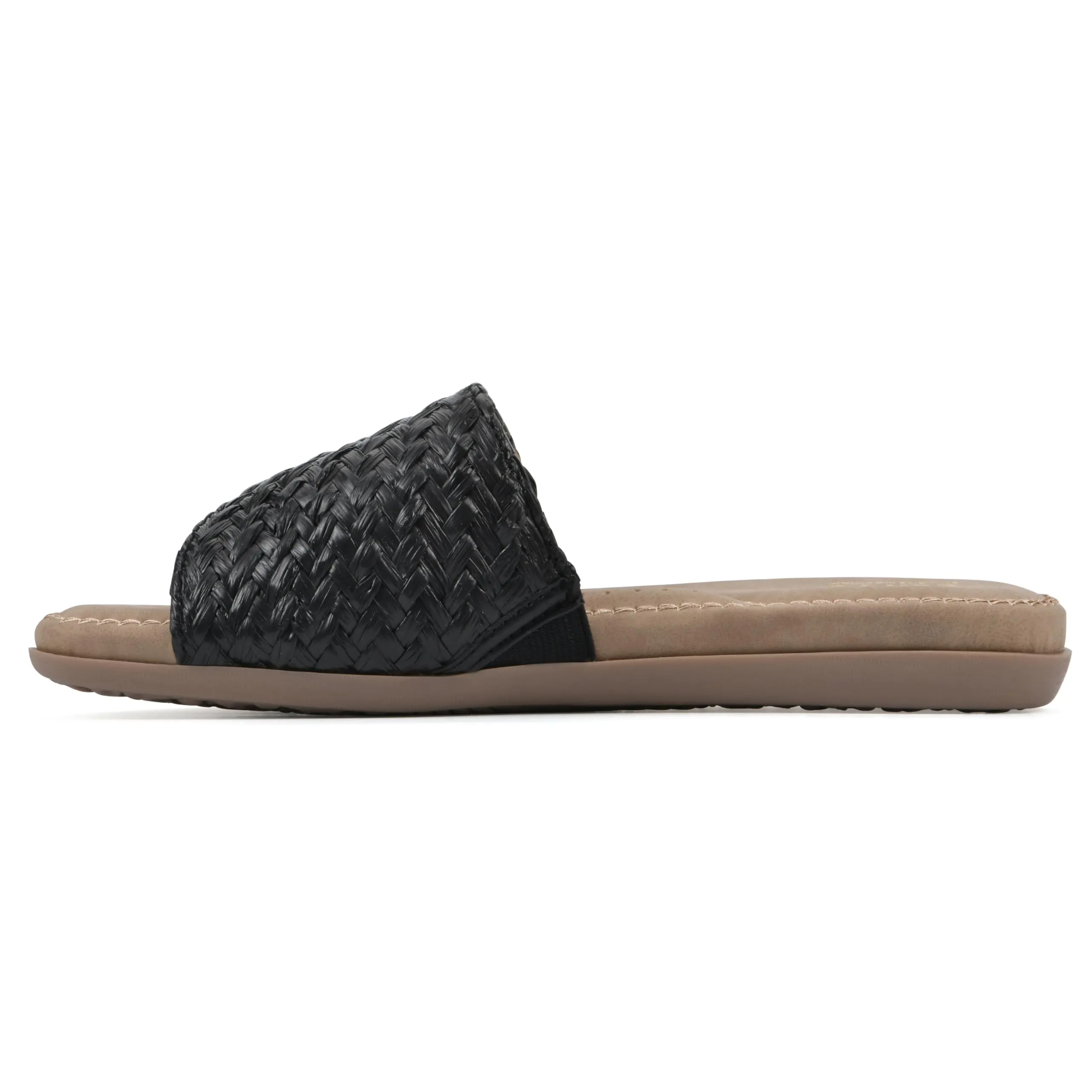 CLIFFS BY WHITE MOUNTAIN Women's Flawless Woven Slide Sandal, Black/Raffia, 8.5 M