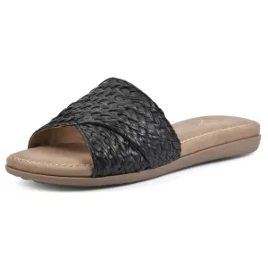 CLIFFS BY WHITE MOUNTAIN Women's Flawless Woven Slide Sandal, Black/Raffia, 8.5 M