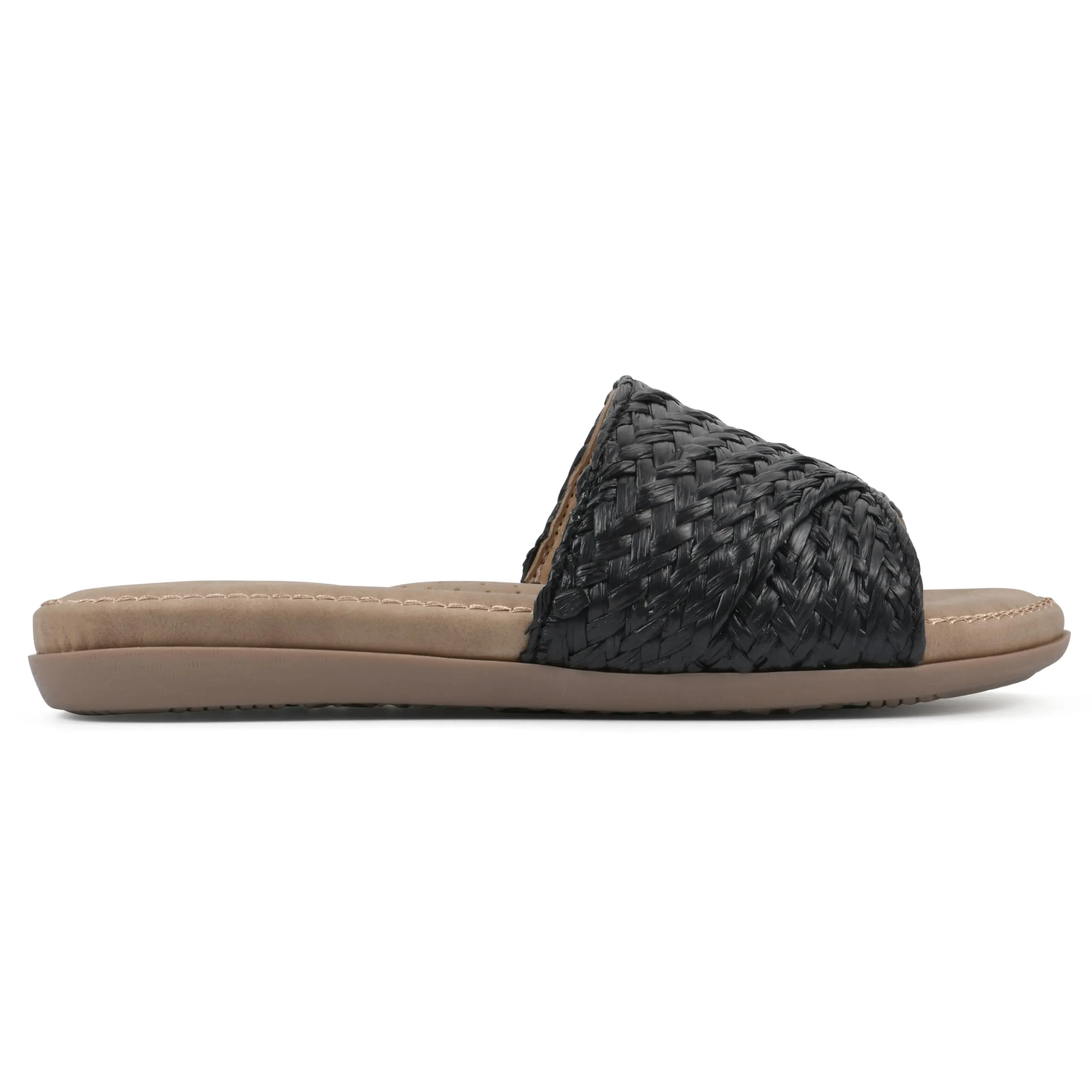 CLIFFS BY WHITE MOUNTAIN Women's Flawless Woven Slide Sandal, Black/Raffia, 8.5 M