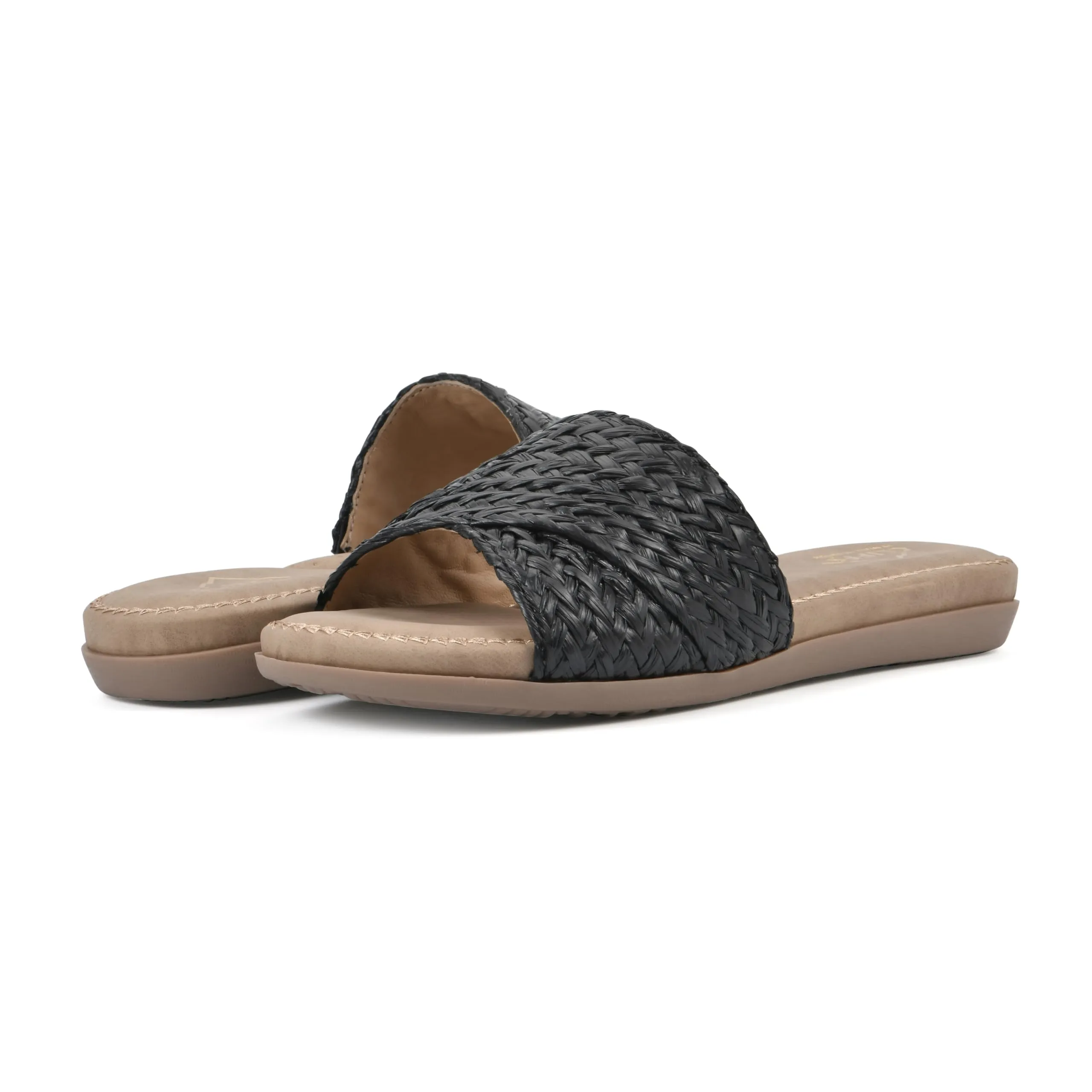 CLIFFS BY WHITE MOUNTAIN Women's Flawless Woven Slide Sandal, Black/Raffia, 8.5 M