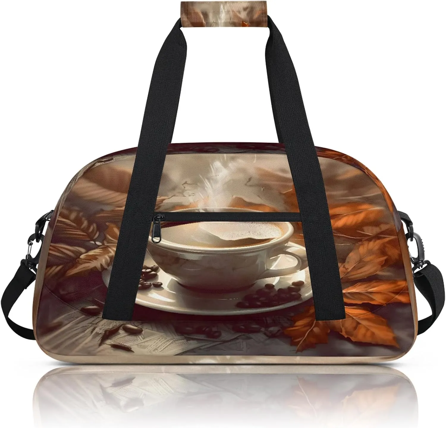 Coffee Themed Small Gym Bag 18 inch Carry On Duffel Bag for Weekender Travel Sports Workout Yoga Gymnastics Dance Ballet