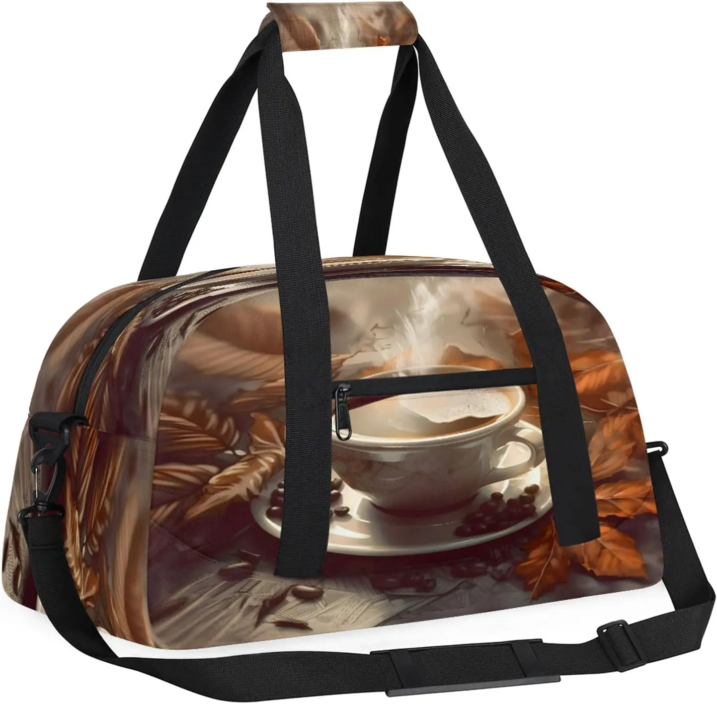 Coffee Themed Small Gym Bag 18 inch Carry On Duffel Bag for Weekender Travel Sports Workout Yoga Gymnastics Dance Ballet