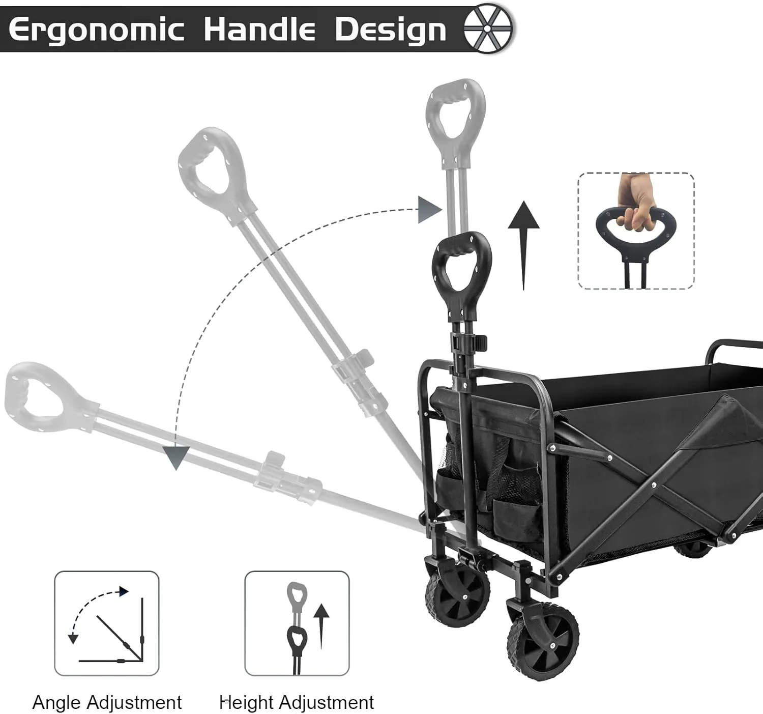 Collapsible Foldable Wagon, Heavy Duty with Wheels, Utility Folding Grocery Wagon for Outdoor Activities (Black)