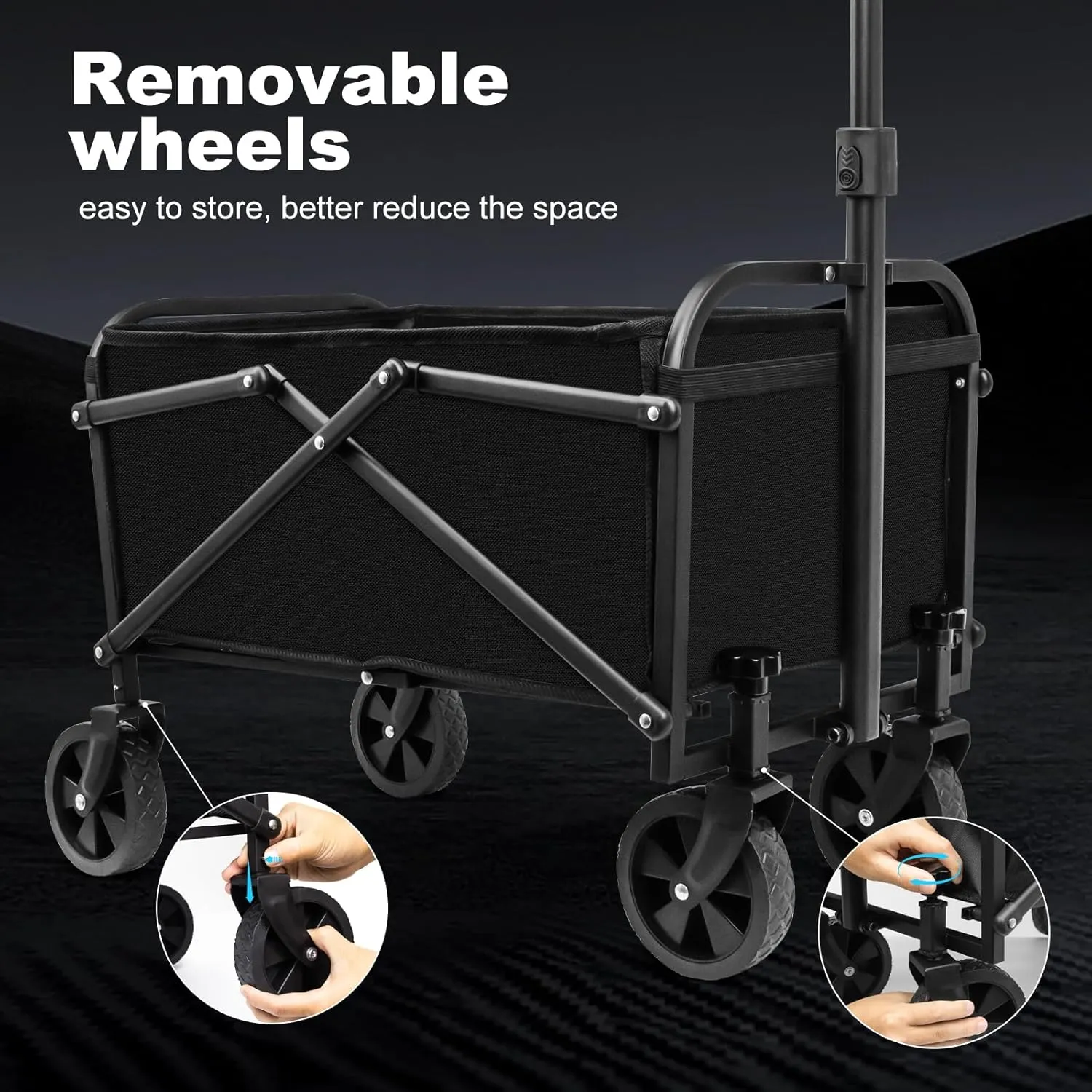 Collapsible Foldable Wagon, Heavy Duty with Wheels, Utility Folding Grocery Wagon for Outdoor Activities (Black)