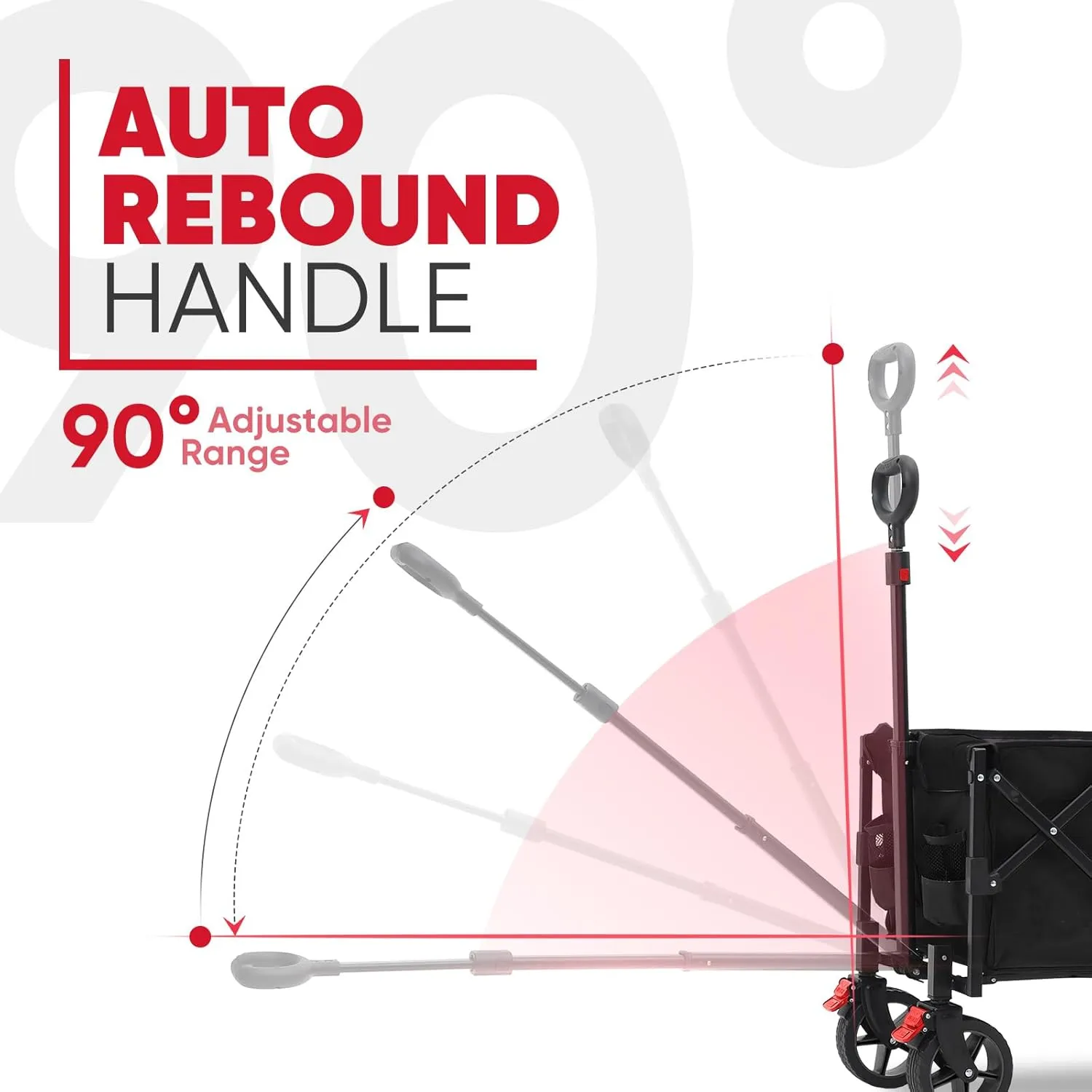 Collapsible Wagon Cart 226.8L - Extra Long Utility Foldable Wagon with Tailgate, Brakes, Anti-Rebounding Handler & 2 Cup Holders, for Groceries, Camping, Shopping, Garden - Sekey& Sunula Black