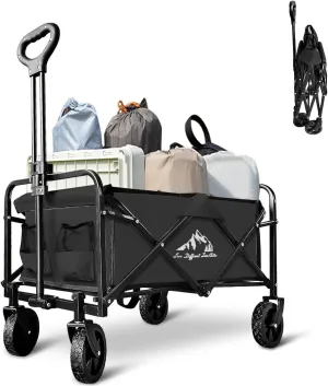 Collapsible Wagon Cart Foldable Portable Heavy Duty Folding Beach Wagons, Outdoor Utility Carts with Large Capacity for Grocery, Camping, Shopping, Fishing, Sports, Garden Black