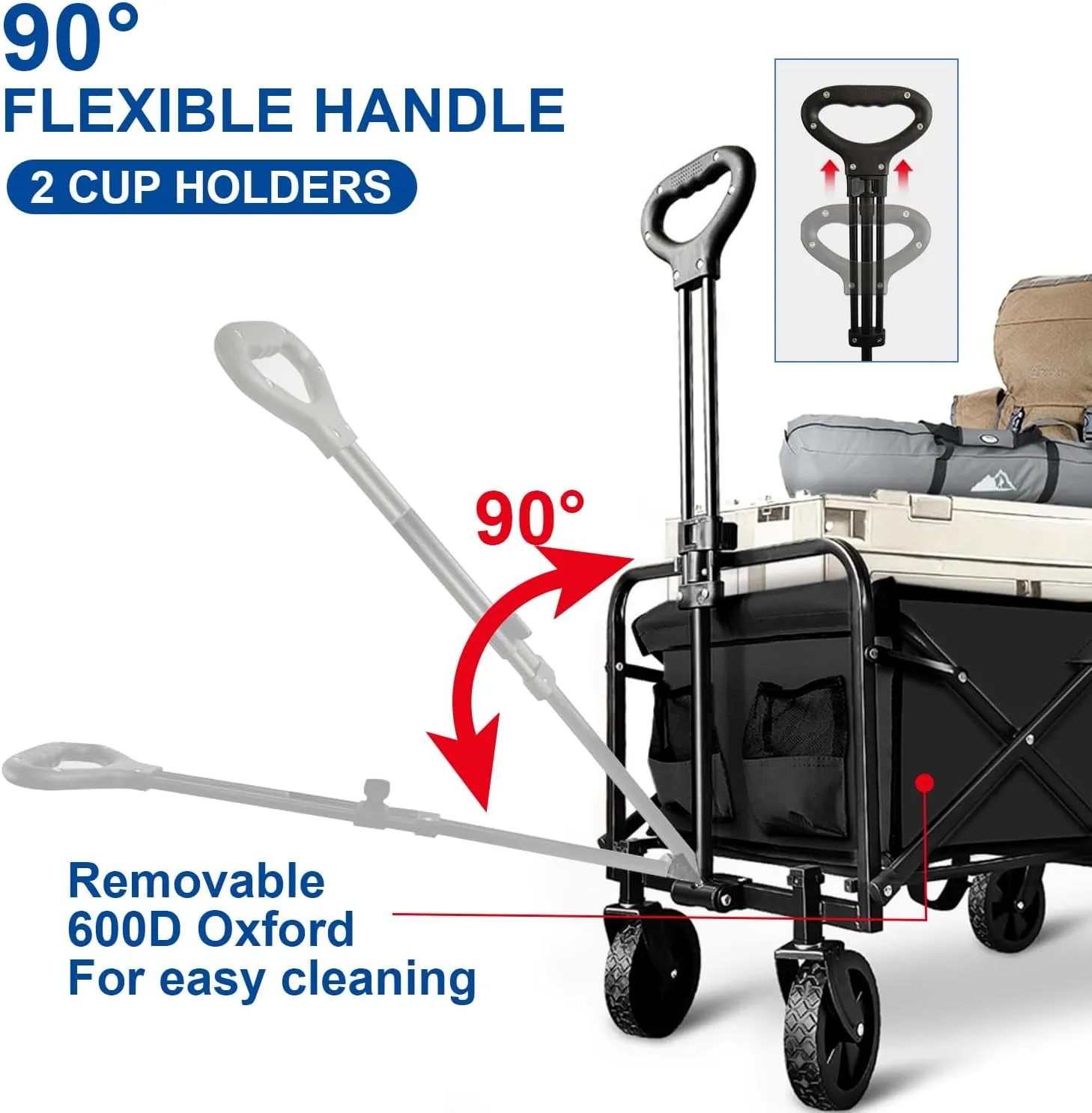Collapsible Wagon Cart Foldable Portable Heavy Duty Folding Beach Wagons, Outdoor Utility Carts with Large Capacity for Grocery, Camping, Shopping, Fishing, Sports, Garden Black
