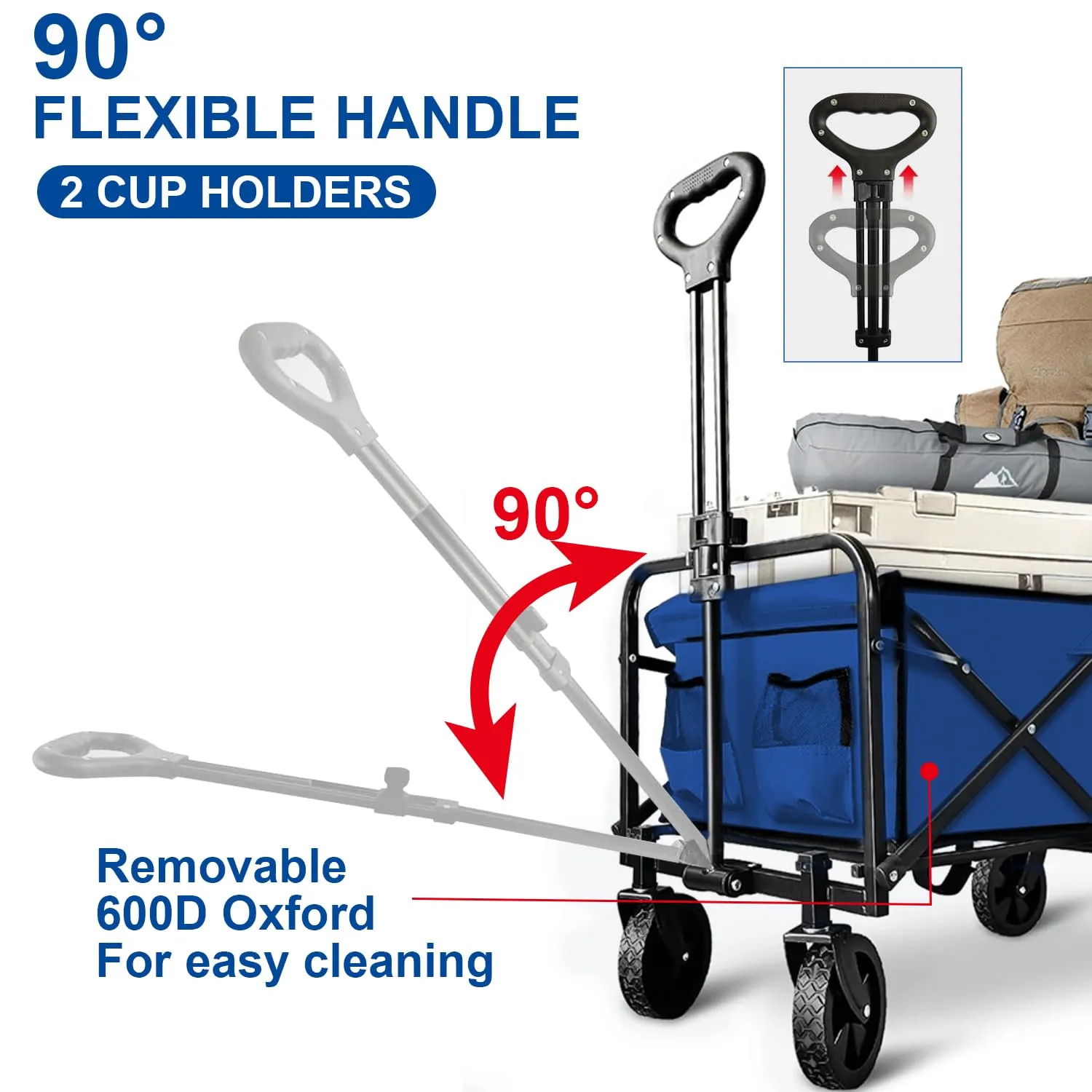 Collapsible Wagon Cart Foldable Portable Heavy Duty Folding Beach Wagons, Outdoor Utility Carts with Large Capacity for Grocery, Camping, Shopping, Fishing, Sports, Garden Blue