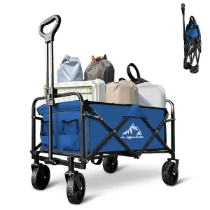 Collapsible Wagon Cart Foldable Portable Heavy Duty Folding Beach Wagons, Outdoor Utility Carts with Large Capacity for Grocery, Camping, Shopping, Fishing, Sports, Garden Blue