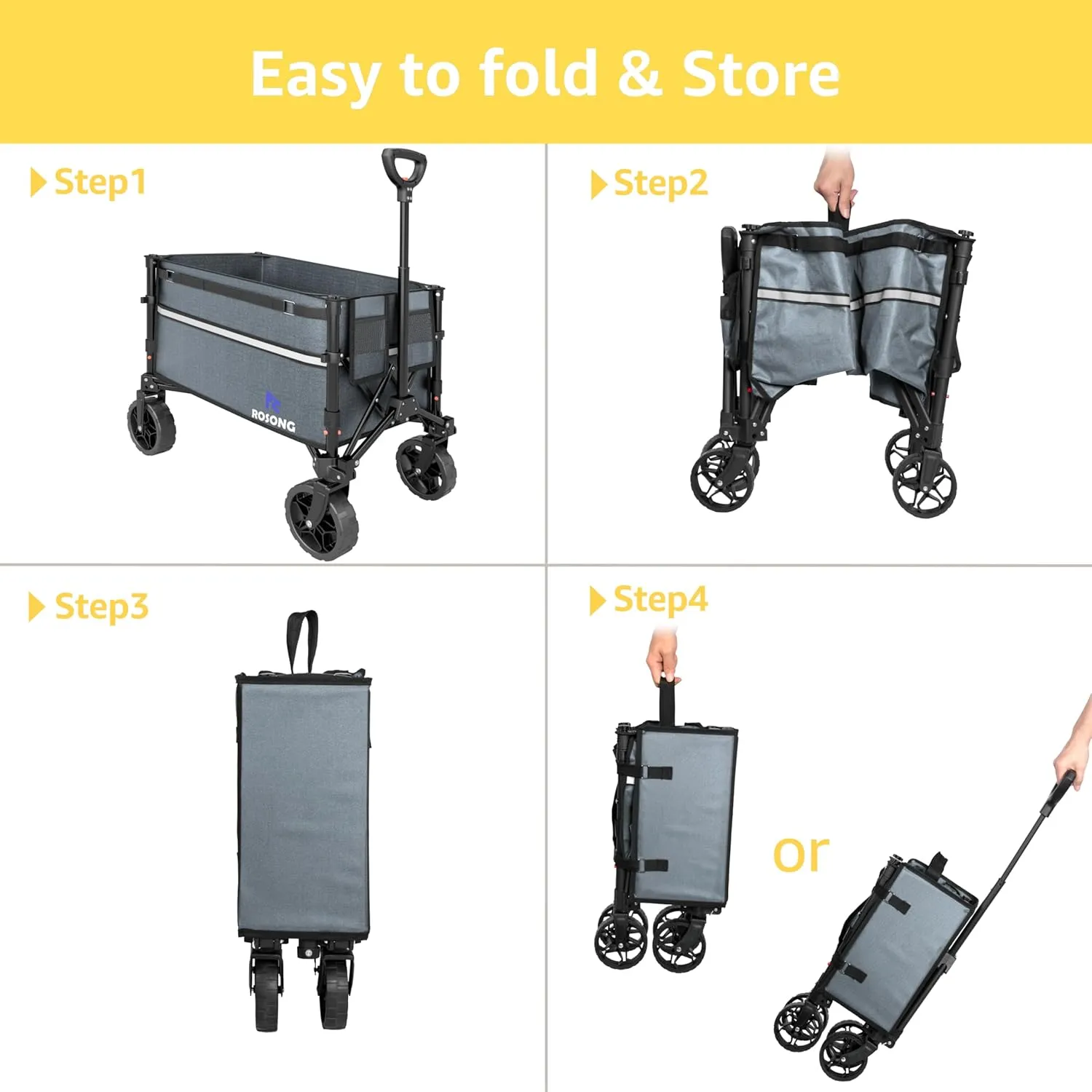 Collapsible Wagon Cart with Wheels Foldable - Folding Utility Heavy Duty Wagons Carts for Grocery Sports Garden Shopping Camping Grey
