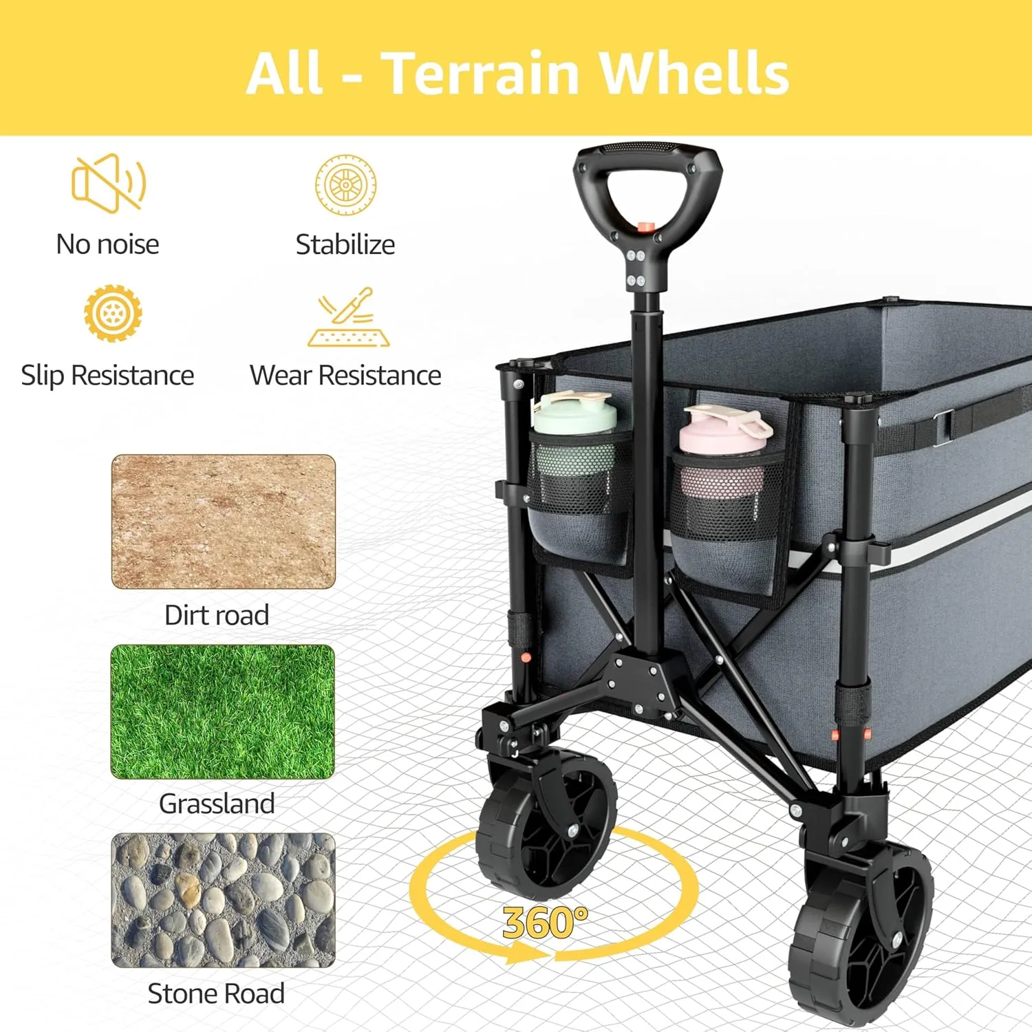 Collapsible Wagon Cart with Wheels Foldable - Folding Utility Heavy Duty Wagons Carts for Grocery Sports Garden Shopping Camping Grey