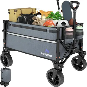 Collapsible Wagon Cart with Wheels Foldable - Folding Utility Heavy Duty Wagons Carts for Grocery Sports Garden Shopping Camping Grey
