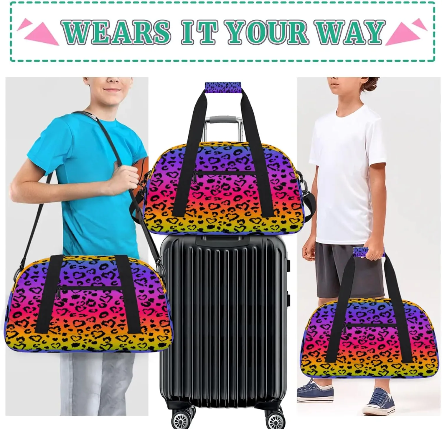 Colored Leopard Print Small Gym Bag for Women Men, Travel Duffle Bag Workout Dance Tote Bag Carry On Overnight Weekender Bag