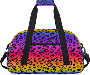 Colored Leopard Print Small Gym Bag for Women Men, Travel Duffle Bag Workout Dance Tote Bag Carry On Overnight Weekender Bag