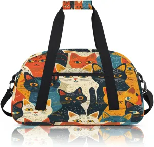 Colorful Cat Small Gym Bag 18 inch Carry On Duffel Bag for Weekender Travel Sports Workout Yoga Gymnastics Dance Ballet