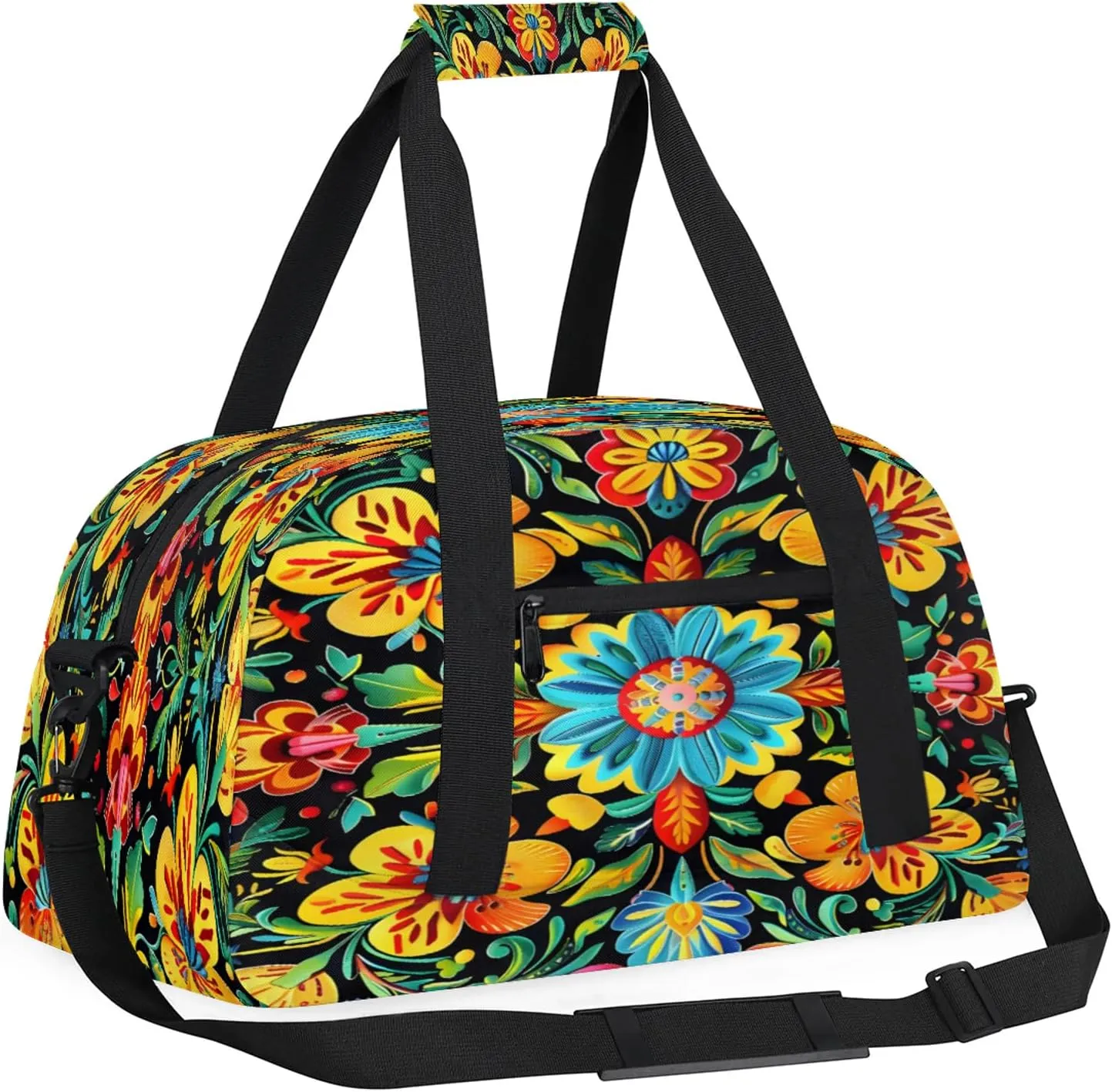 Colorful Mexican Flowers Small Gym Bag 18 inch Carry On Duffel Bag for Weekender Travel Sports Workout Yoga Gymnastics Dance Ballet
