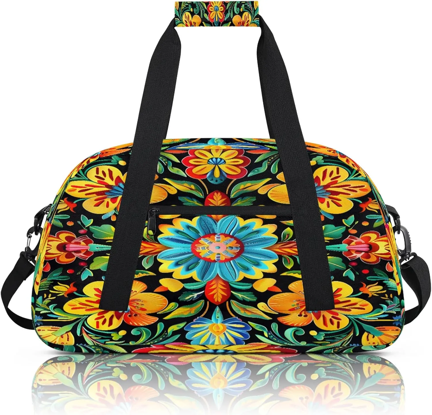 Colorful Mexican Flowers Small Gym Bag 18 inch Carry On Duffel Bag for Weekender Travel Sports Workout Yoga Gymnastics Dance Ballet