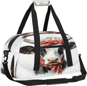 Cow Small Gym Bag for Women Men, Funny Travel Duffle Bag Workout Dance Tote Bag Carry On Overnight Weekender Bag