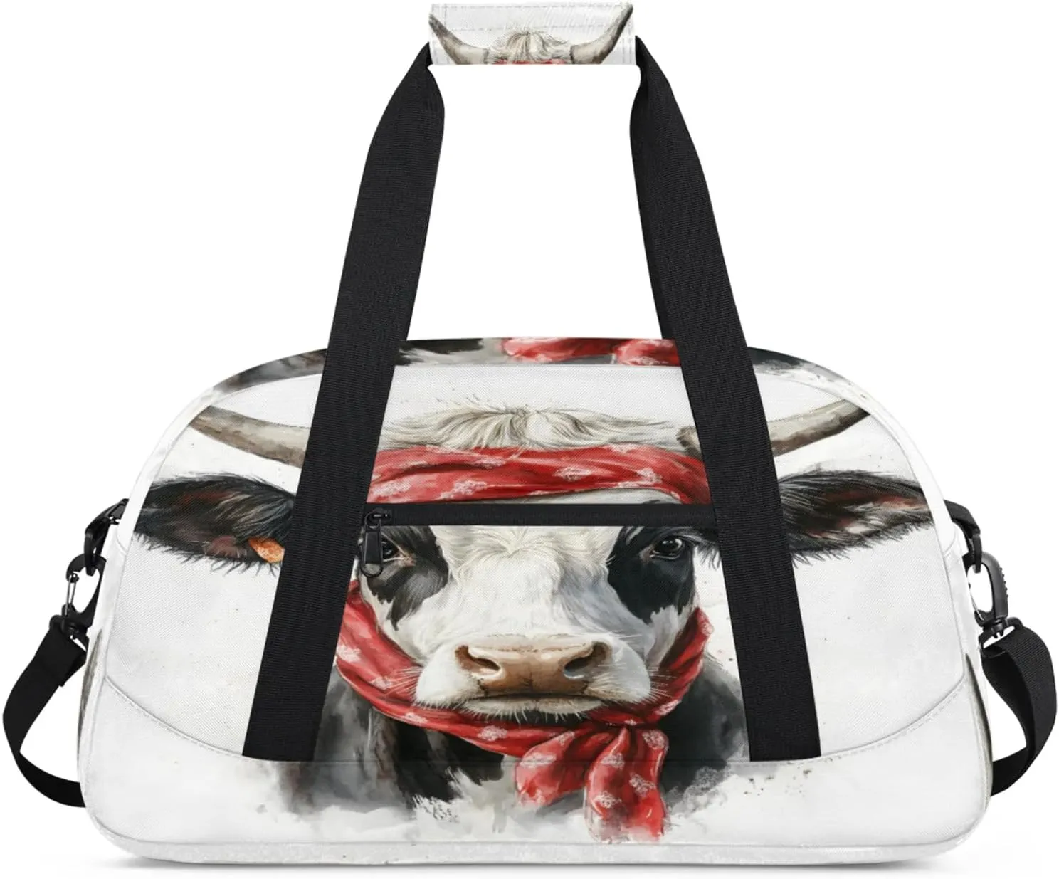 Cow Small Gym Bag for Women Men, Funny Travel Duffle Bag Workout Dance Tote Bag Carry On Overnight Weekender Bag