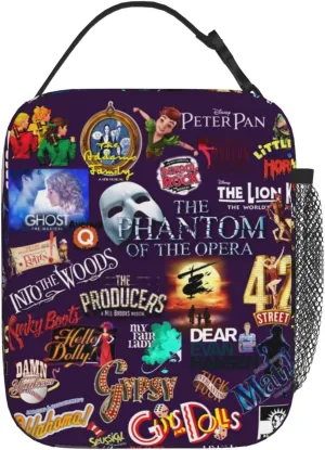 CRISTOFANO Insulated Lunch Box Cooler Tote, Broadway Musicals Collage Meal Bag with Shoulder Strap for Work Outdoor