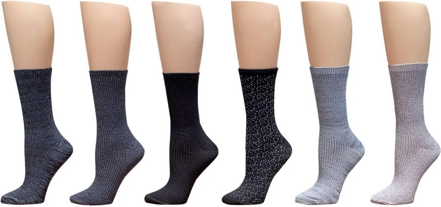 Cuddl Duds Womens 6 Pack Supersoft Warm Crew Socks (Ladies Shoe Size 4-10, Black Basic)