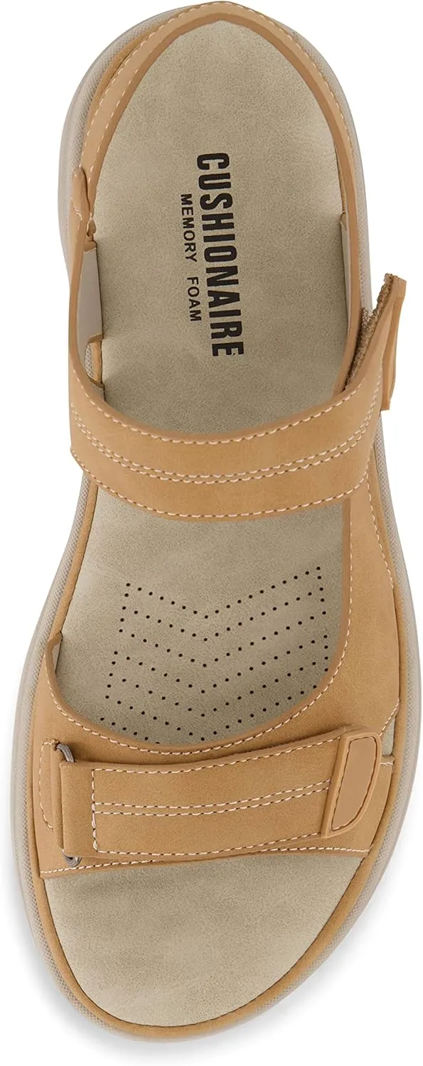 CUSHIONAIRE Women's Magee comfort footbed outdoor sandal with adjustable strap and  Memory Foam, Wide Widths Available