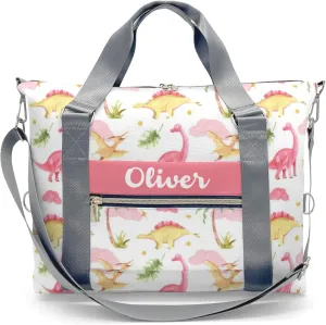 Custom Kids Duffel Overnight Dance Bag for Girls,Dinosaur Print Pink Personalized Dance Duffle Bag for Women Girls Customized Kids Gifts
