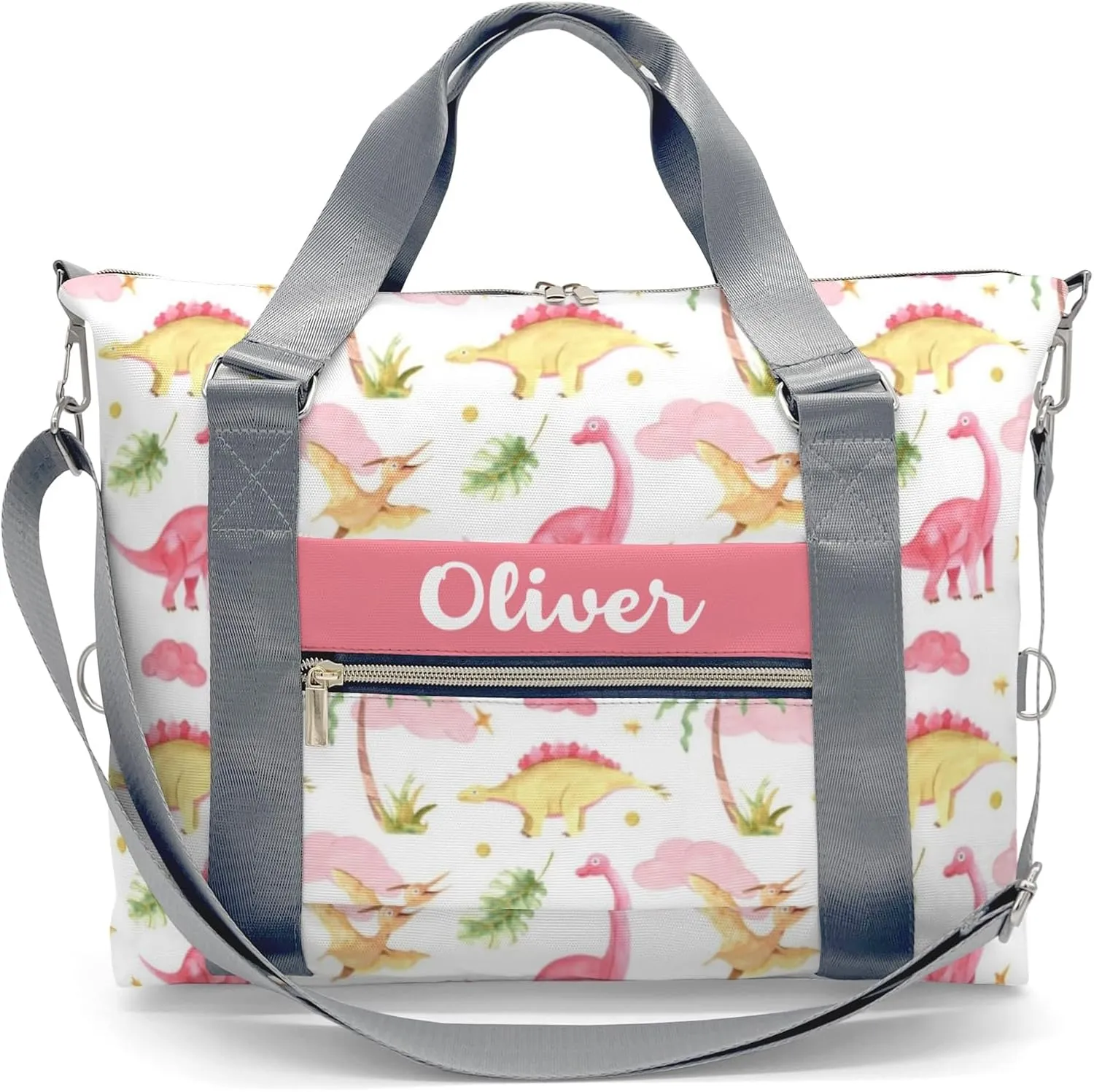 Custom Kids Duffel Overnight Dance Bag for Girls,Dinosaur Print Pink Personalized Dance Duffle Bag for Women Girls Customized Kids Gifts