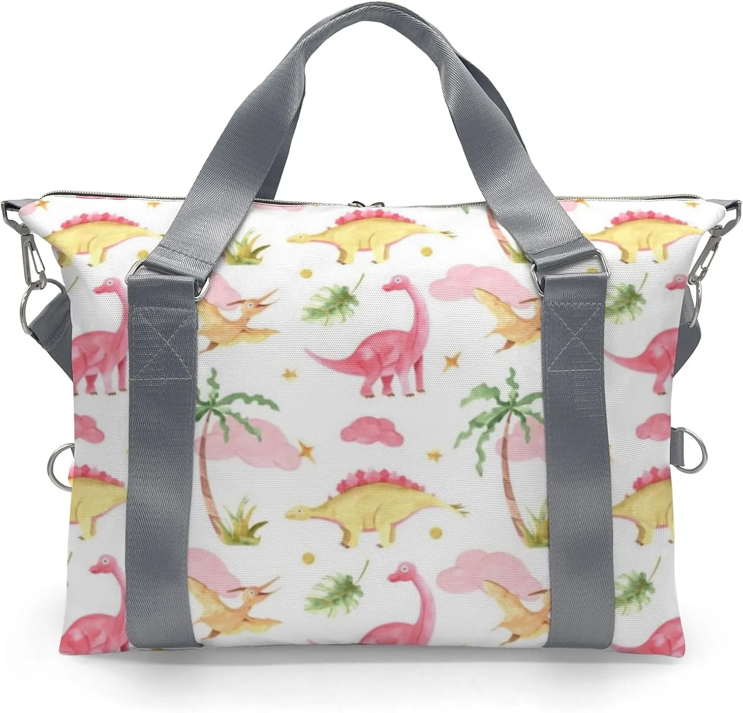 Custom Kids Duffel Overnight Dance Bag for Girls,Dinosaur Print Pink Personalized Dance Duffle Bag for Women Girls Customized Kids Gifts