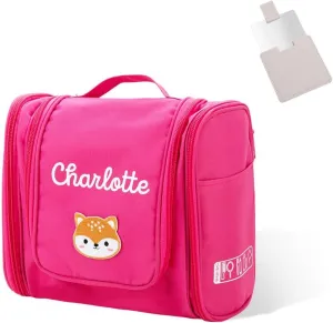 Custom Kids Toiletry Bag with Mirror Small Hanging Personalized Name Animal Patch Travel Toiletry Bag For Boys Girls Travel Gifts for Toiletries For Son Daughter 9.45×4.13×7.87INCH