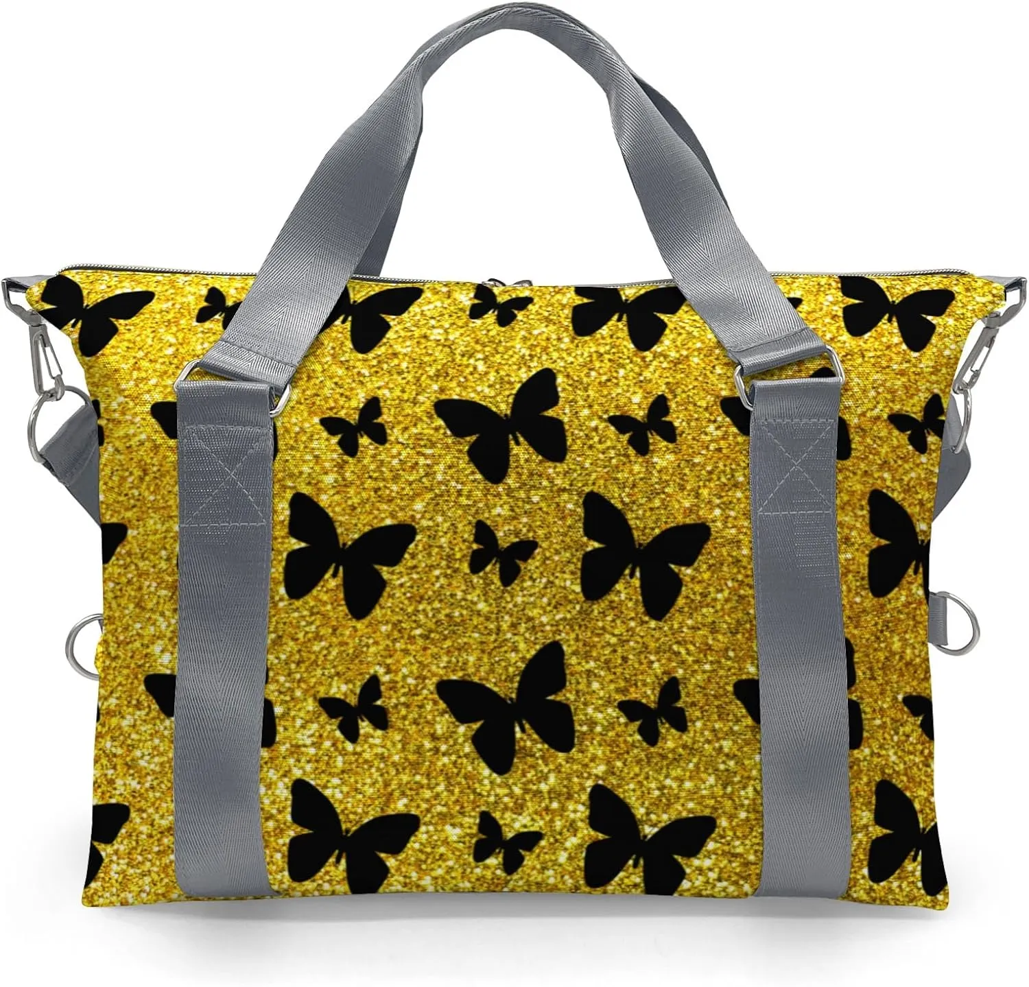 Custom Kids Yellow Glitter Butterfly Duffel Overnight Dance Bag for Girls Personalized Dance Duffle Bag for Women Girls Customized Kids Gifts