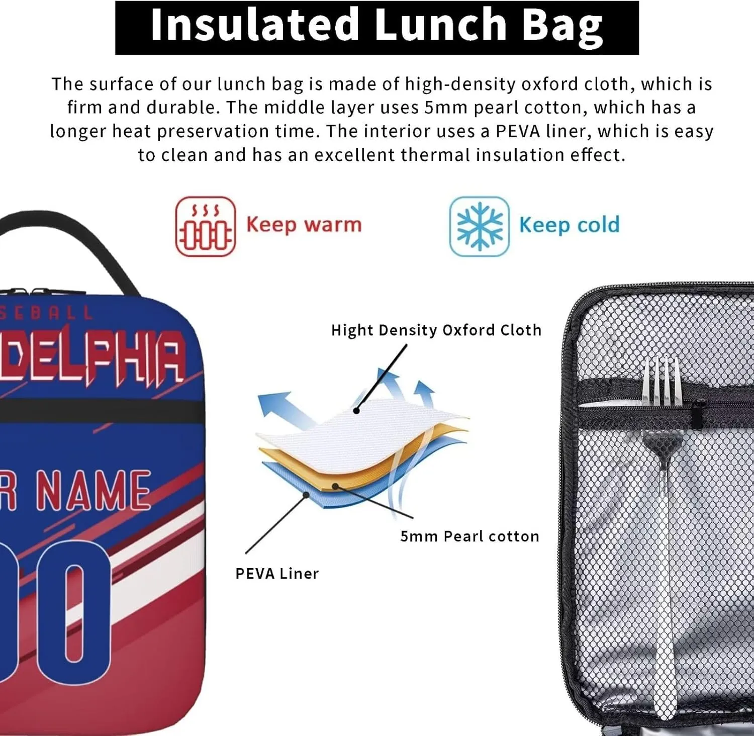 Custom Personalized Lunch Bag,Can Custom Name and Number,Insulated And Reusable Lunch Bag,Gift For Sport Fans.