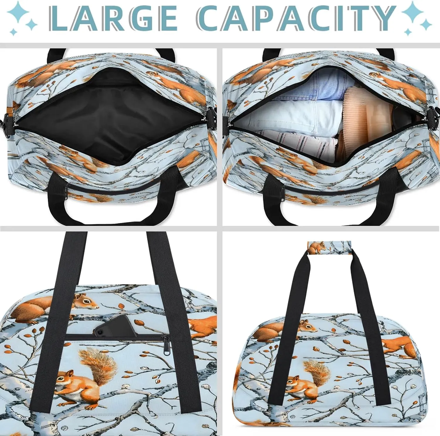Cute Animal Squirrel Small Gym Bag 18 inch Carry On Duffel Bag for Weekender Travel Sports Workout Yoga Gymnastics Dance Ballet