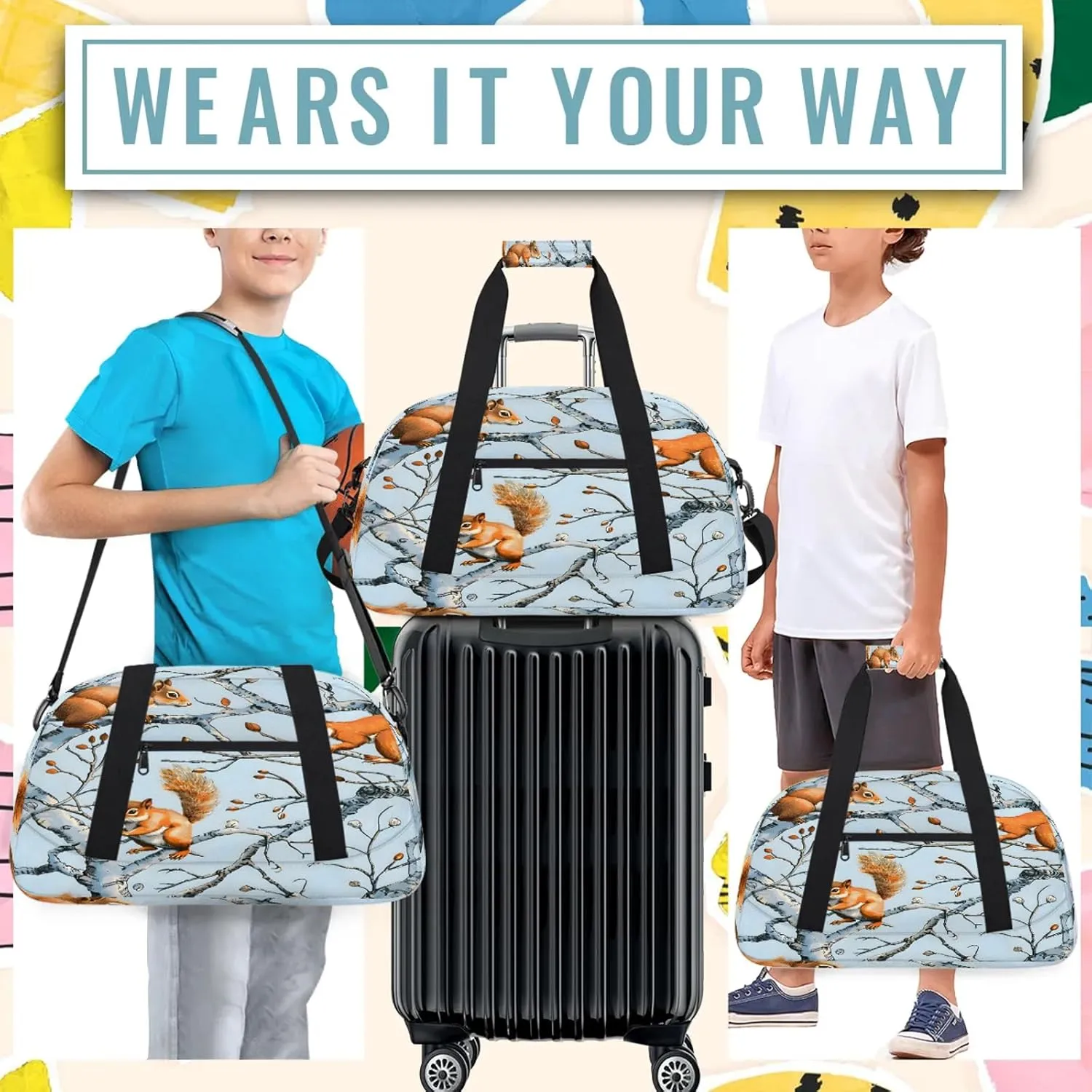 Cute Animal Squirrel Small Gym Bag 18 inch Carry On Duffel Bag for Weekender Travel Sports Workout Yoga Gymnastics Dance Ballet