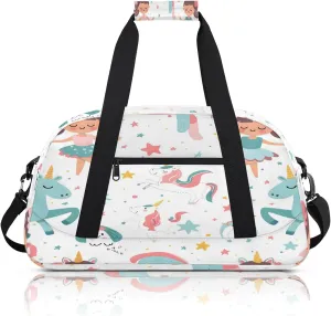 Cute Ballerina Unicorn Small Gym Bag 18 inch Carry On Duffel Bag for Weekender Travel Sports Workout Yoga Gymnastics Dance Ballet