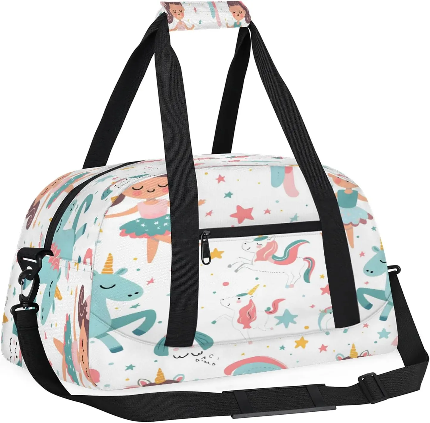 Cute Ballerina Unicorn Small Gym Bag 18 inch Carry On Duffel Bag for Weekender Travel Sports Workout Yoga Gymnastics Dance Ballet