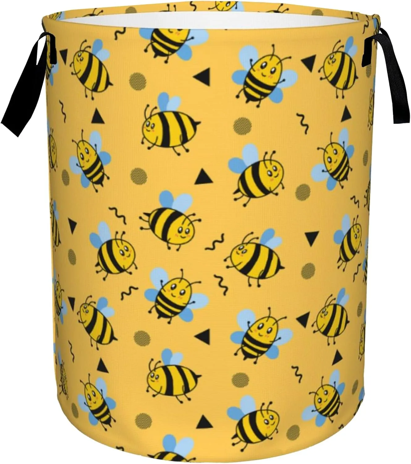 Cute Bees Collapsible Laundry Basket,Yellow Honeybee Bedroom Waterproof Laundry Hamper,Bathroom Large Storage Bag,College Dormitory Living Room Nursery Organizer Toy Bin 16" x 20"