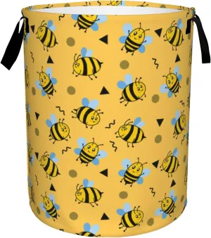 Cute Bees Collapsible Laundry Basket,Yellow Honeybee Bedroom Waterproof Laundry Hamper,Bathroom Large Storage Bag,College Dormitory Living Room Nursery Organizer Toy Bin 16" x 20"