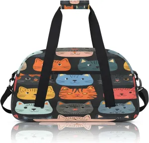 Cute Cartoon Cat Small Gym Bag 18 inch Carry On Duffel Bag for Weekender Travel Sports Workout Yoga Gymnastics Dance Ballet