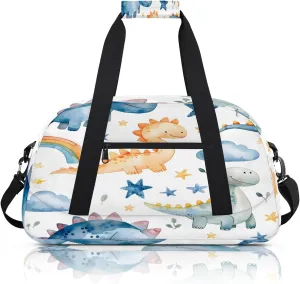 Cute Dino Rainbow Small Gym Bag 18 inch Carry On Duffel Bag for Weekender Travel Sports Workout Yoga Gymnastics Dance Ballet