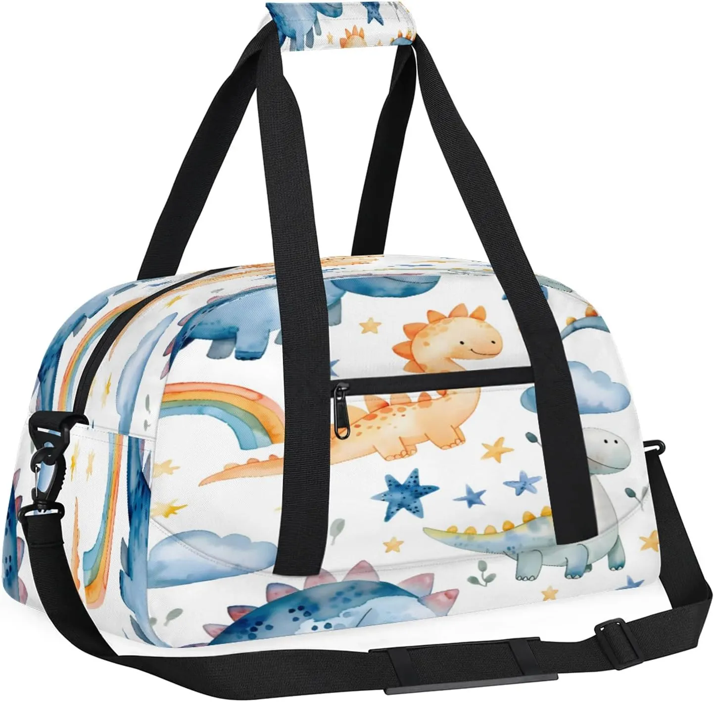Cute Dino Rainbow Small Gym Bag 18 inch Carry On Duffel Bag for Weekender Travel Sports Workout Yoga Gymnastics Dance Ballet