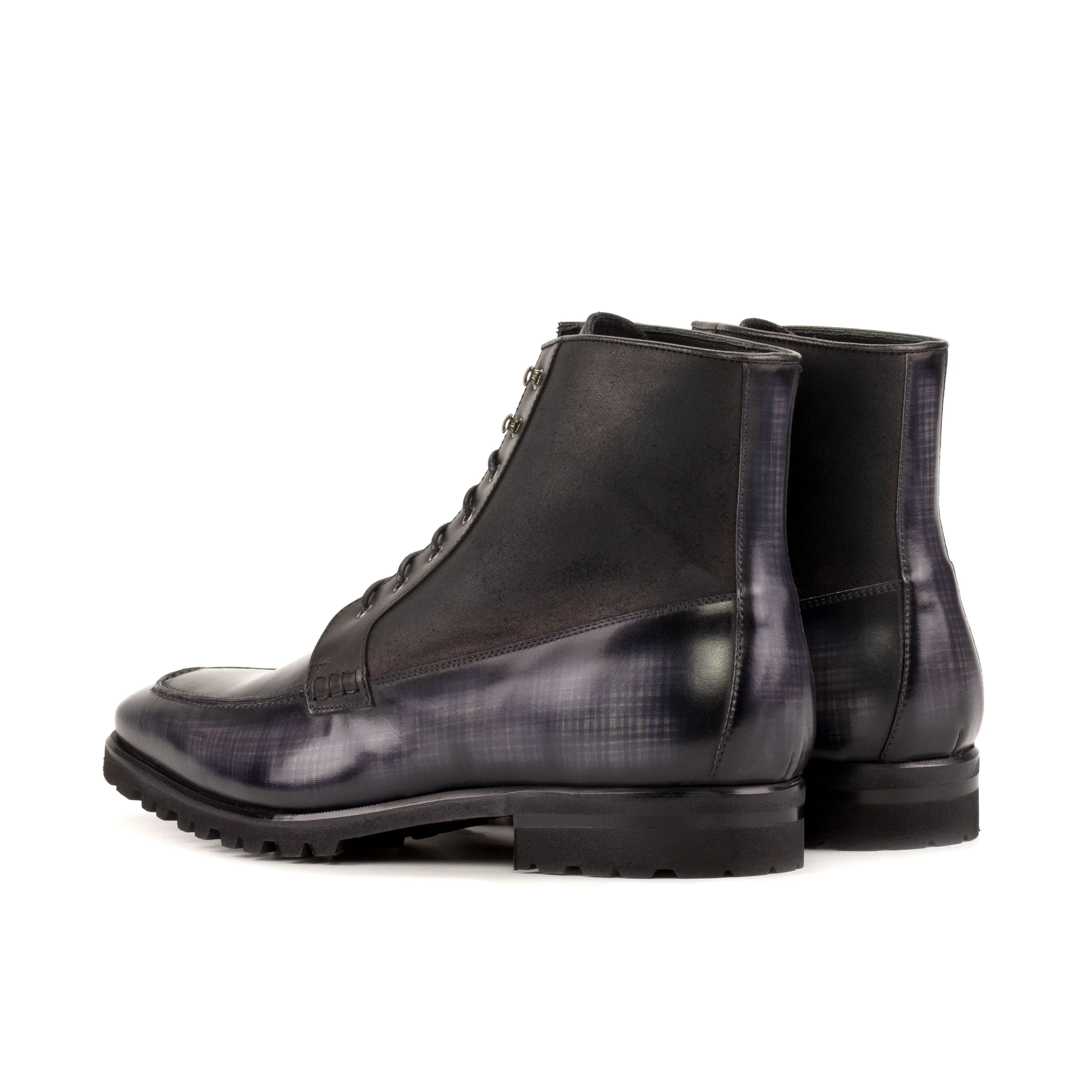 DapperFam Ryker in Black / Grey Men's Italian Leather & Hand-Painted Patina Moc Boot
