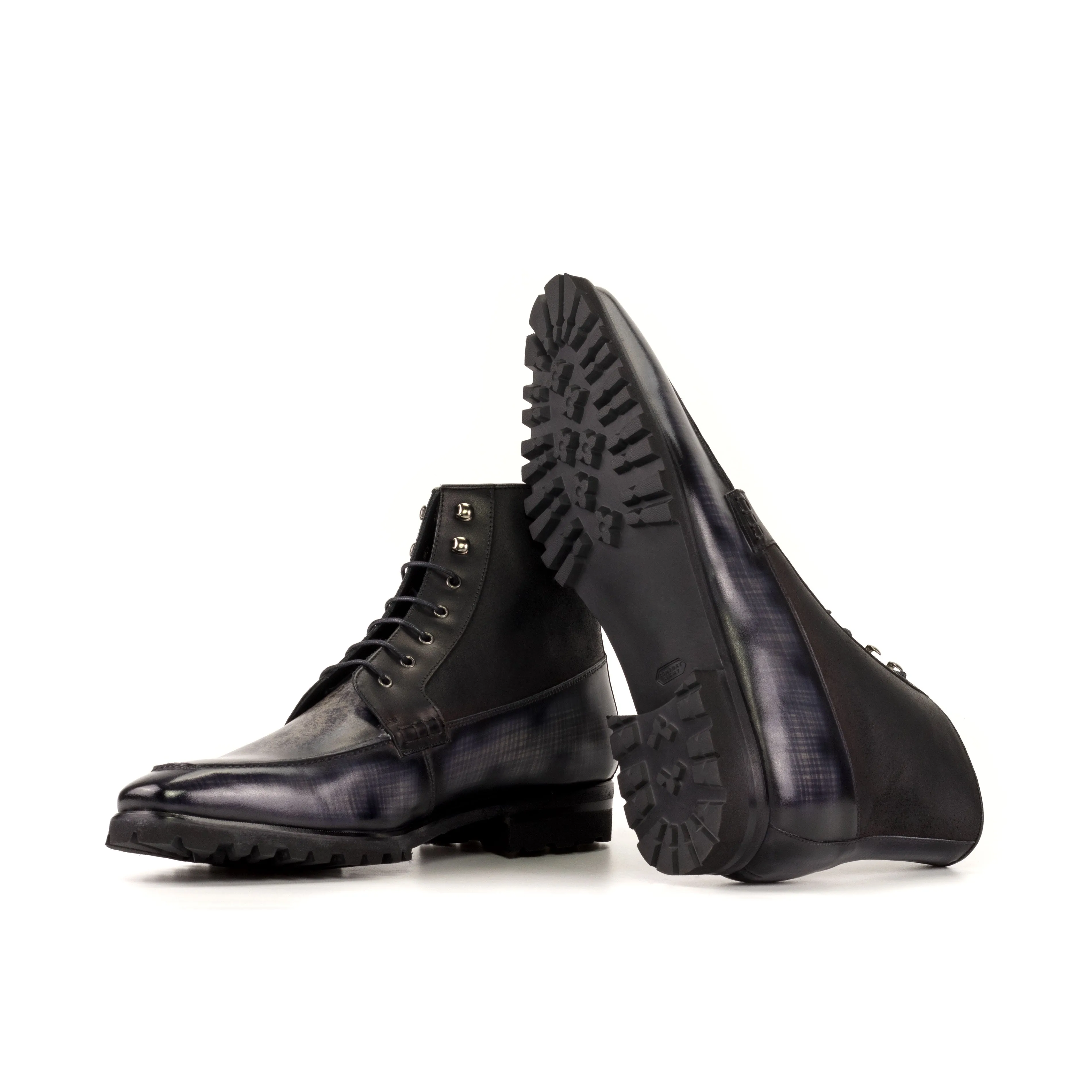 DapperFam Ryker in Black / Grey Men's Italian Leather & Hand-Painted Patina Moc Boot
