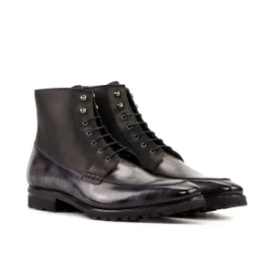 DapperFam Ryker in Black / Grey Men's Italian Leather & Hand-Painted Patina Moc Boot