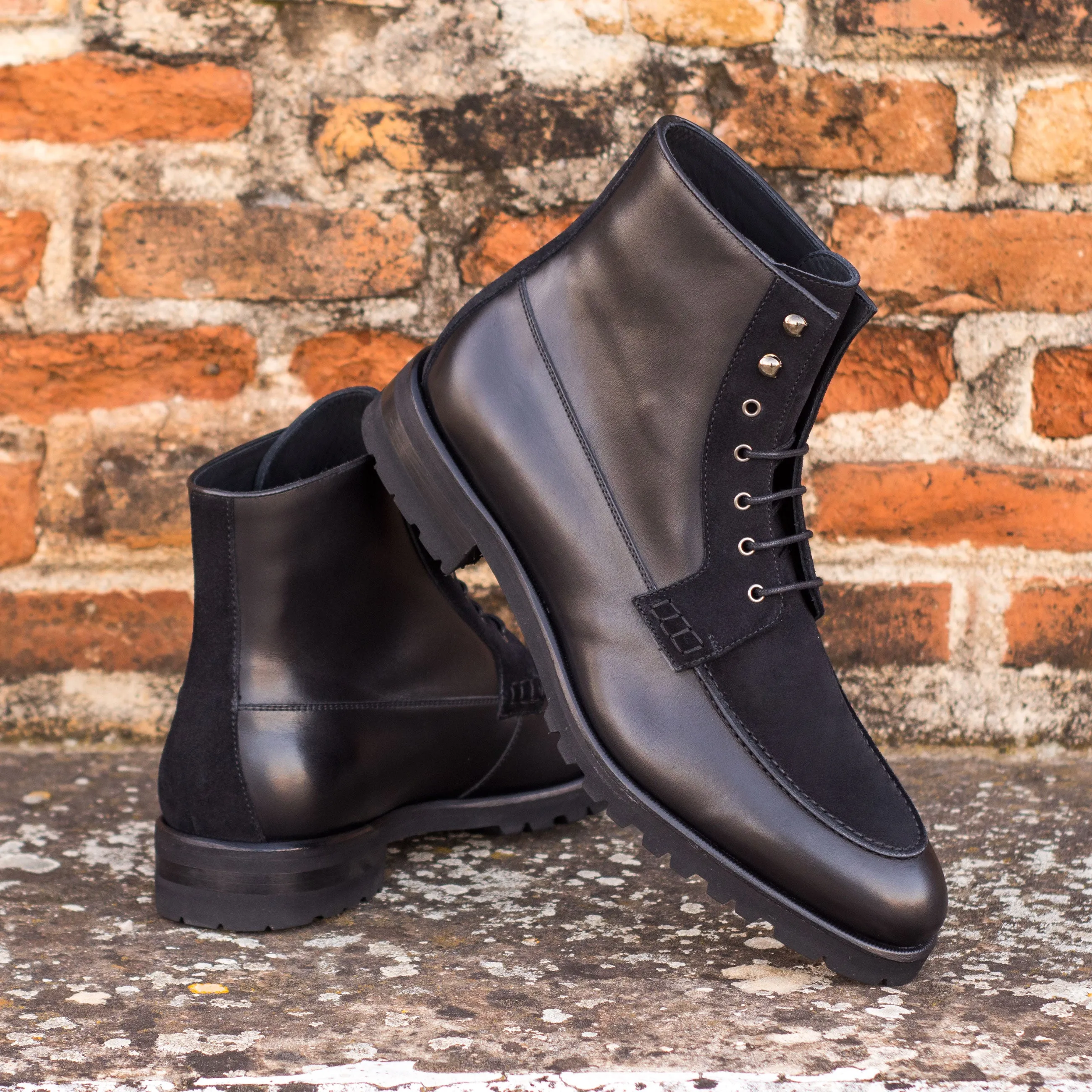 DapperFam Ryker in Black Men's Italian Leather & Lux Suede Moc Boot